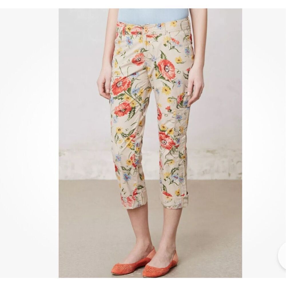 ANTHROPOLOGIE Hei Hei 100% Cotton Sundrop Cargo Pants floral size 10